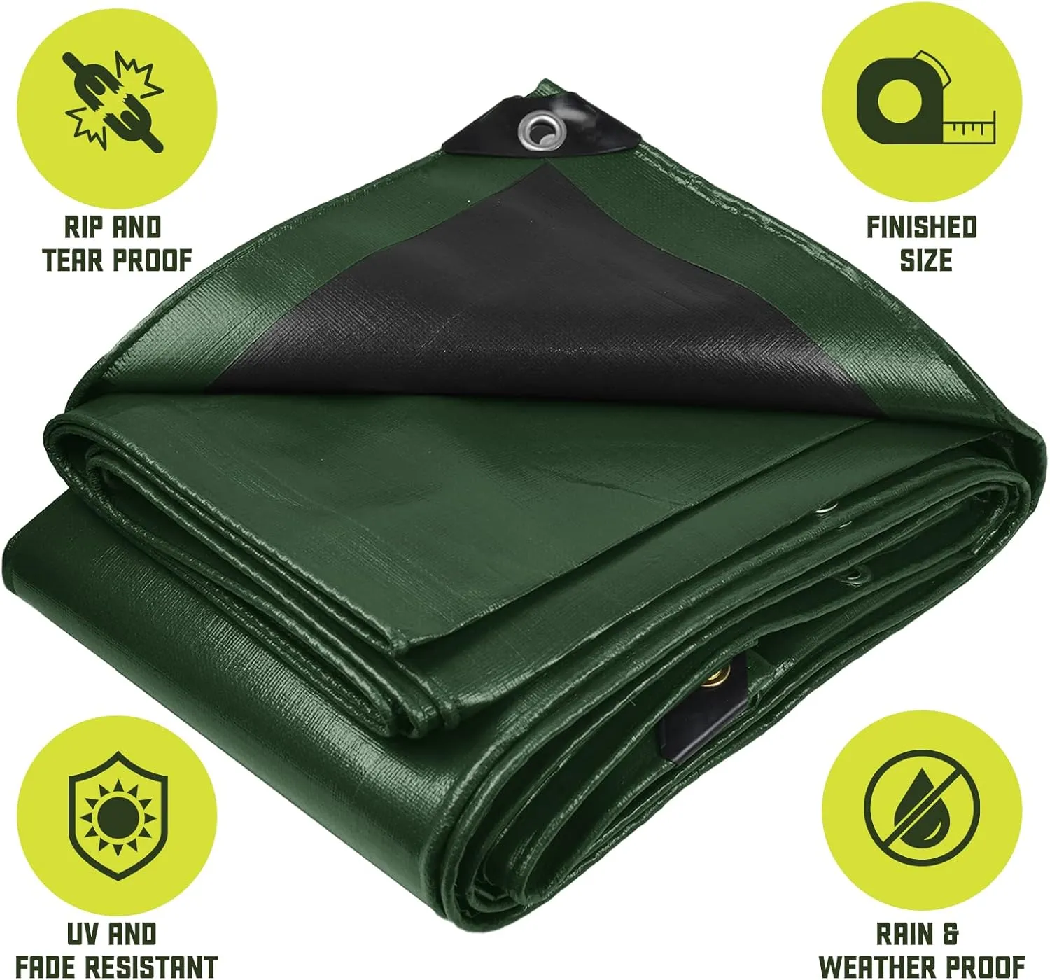 Core Tarps Heavy Duty 8 Mil Tarp Cover, Waterproof, UV Resistant, Rip and Tear Proof, Poly Tarpaulin with Reinforced Edges for Roof, Camping, Patio, Pool, Boat. (Green/Black 20′ X 20′)