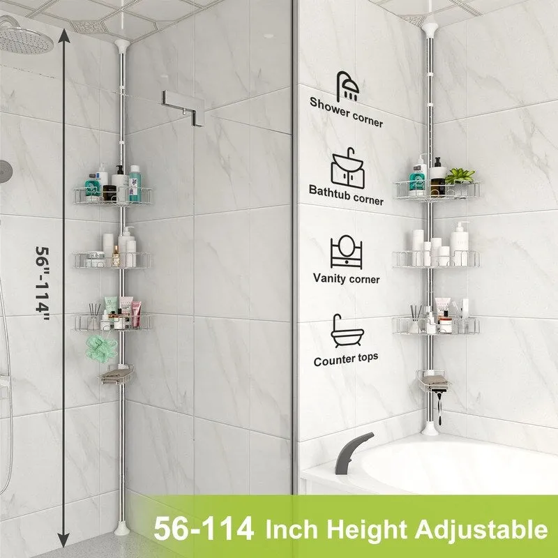 Corner Shower Caddy Tension Pole, Rustproof Stainless Steel Tension Rod Corner Shower Caddy for Shower Organizer