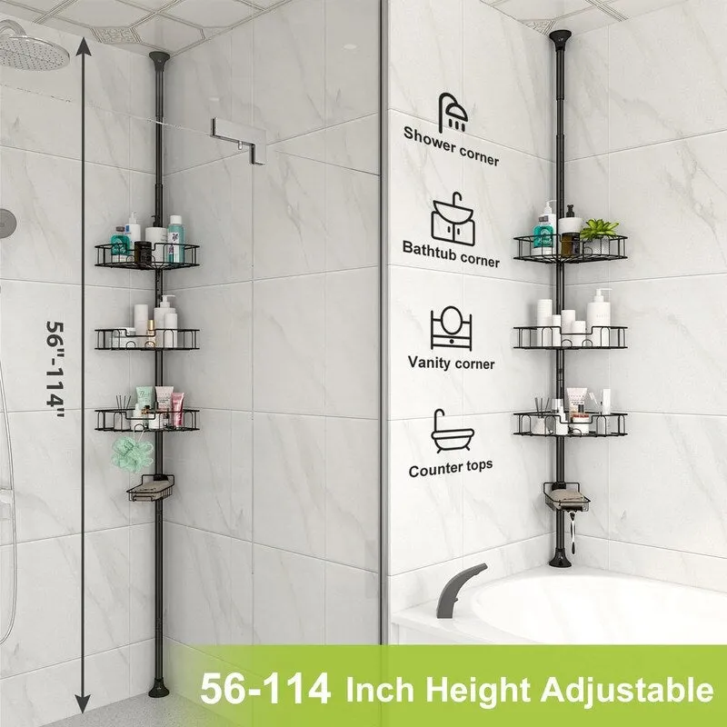 Corner Shower Caddy Tension Pole, Rustproof Stainless Steel Tension Rod Corner Shower Caddy for Shower Organizer