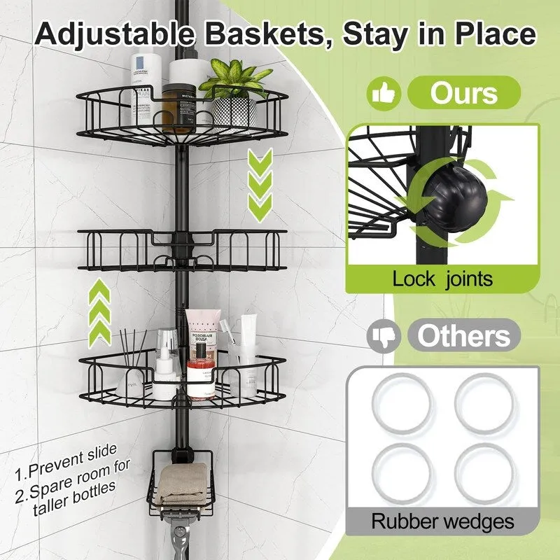 Corner Shower Caddy Tension Pole, Rustproof Stainless Steel Tension Rod Corner Shower Caddy for Shower Organizer