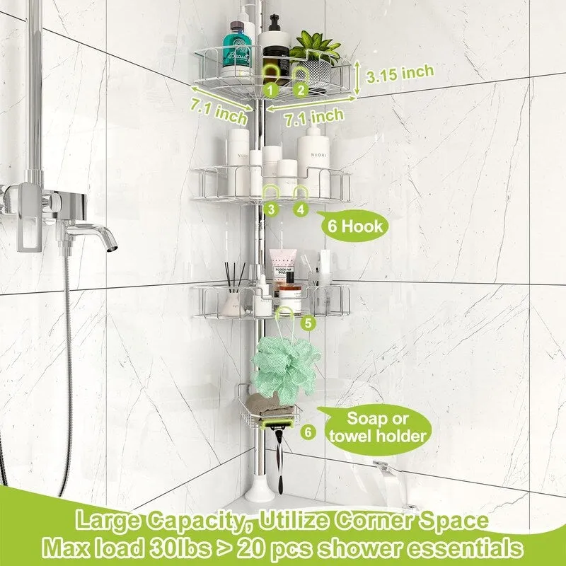 Corner Shower Caddy Tension Pole, Rustproof Stainless Steel Tension Rod Corner Shower Caddy for Shower Organizer