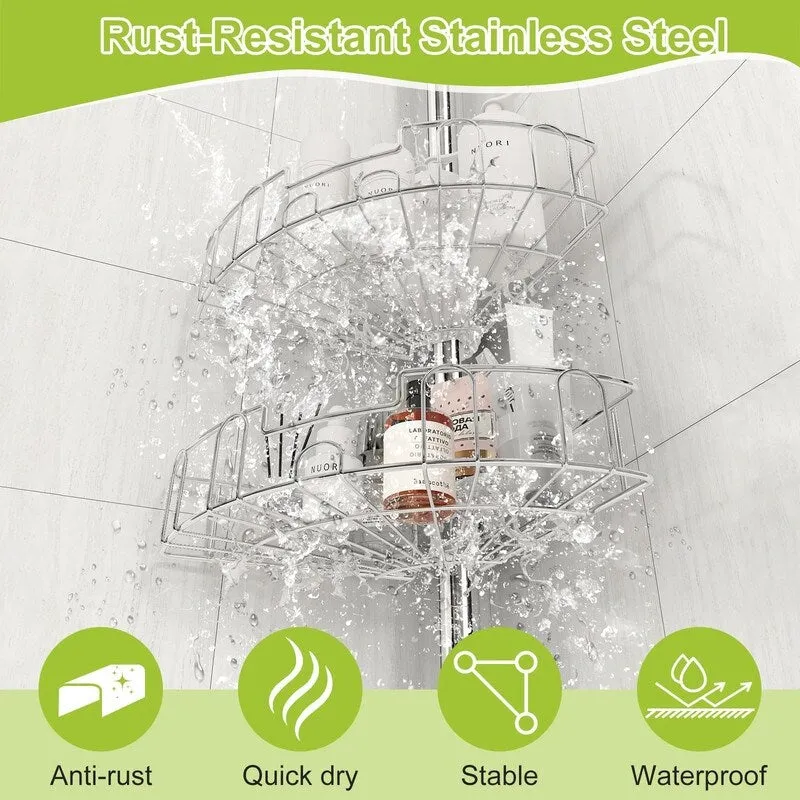 Corner Shower Caddy Tension Pole, Rustproof Stainless Steel Tension Rod Corner Shower Caddy for Shower Organizer