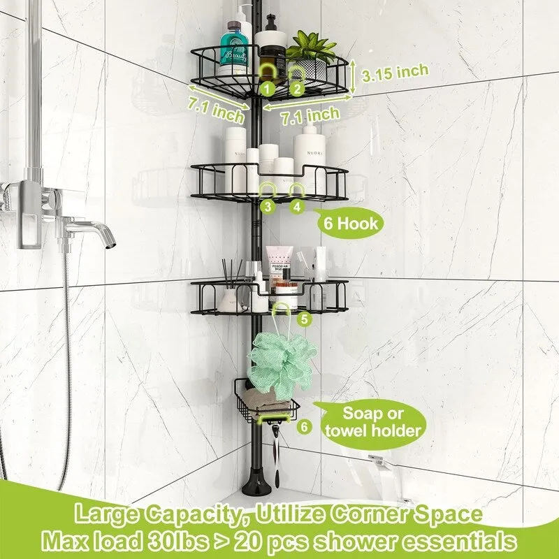 Corner Shower Caddy Tension Pole, Rustproof Stainless Steel Tension Rod Corner Shower Caddy for Shower Organizer