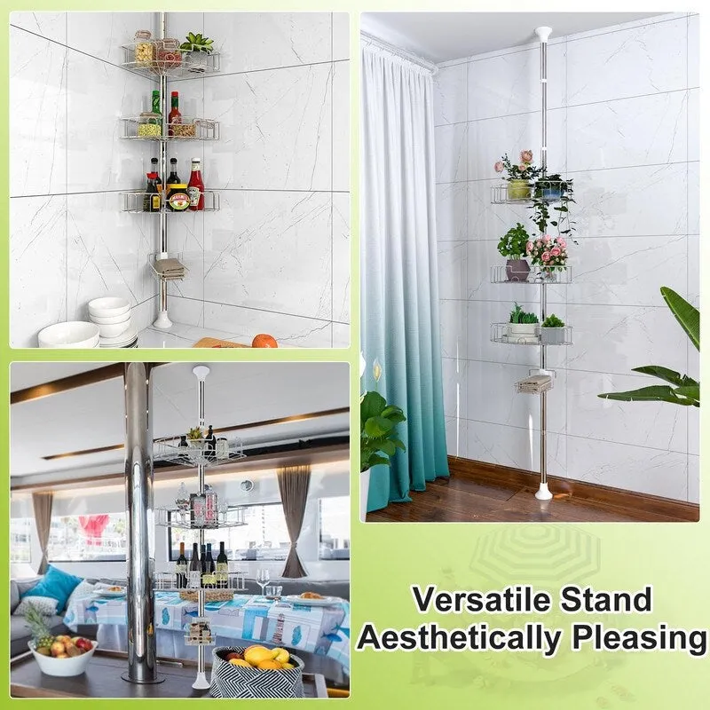 Corner Shower Caddy Tension Pole, Rustproof Stainless Steel Tension Rod Corner Shower Caddy for Shower Organizer