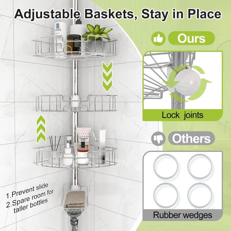 Corner Shower Caddy Tension Pole, Rustproof Stainless Steel Tension Rod Corner Shower Caddy for Shower Organizer