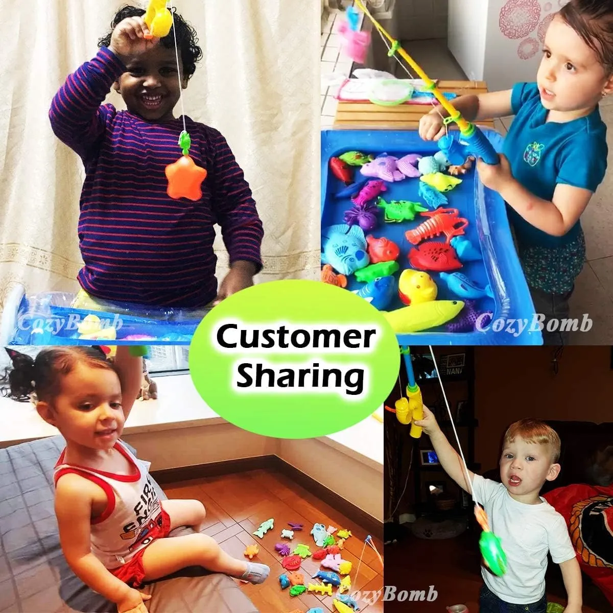 CozyBomB™ Magnetic Fishing Toys Game Set for Kids | Water Table Bathtub Kiddie Pool Party & Pole Rod Net, Plastic Floating Fish Toddler Color Ocean Sea Animals Birthday Age 3 4 5 6 Year