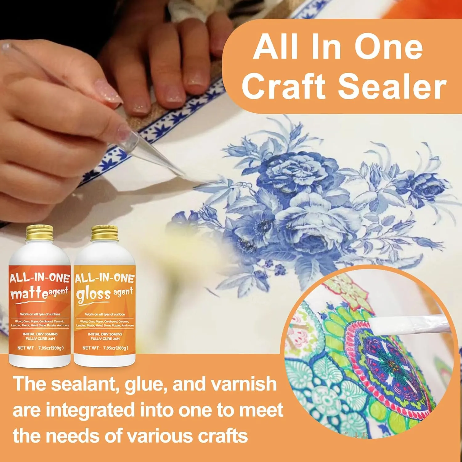Crafts Sealer Gloss Matte Finish, 200ml 200ml All in One Craft Glue, Varnish, and Finish, All Purpose Art Glue Kit for Wood, Paper, Acrylic Paints, Ceramics, Fabrics, Clay