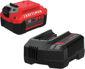 Craftsman V20 Battery and Charger, for Power Tool Kits and Outdoor Tools, 4.0 Ah, Lithium Ion Battery (CMCB204-CK)