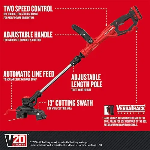 CRAFTSMAN V20 WEEDWACKER Cordless String Trimmer, 13”