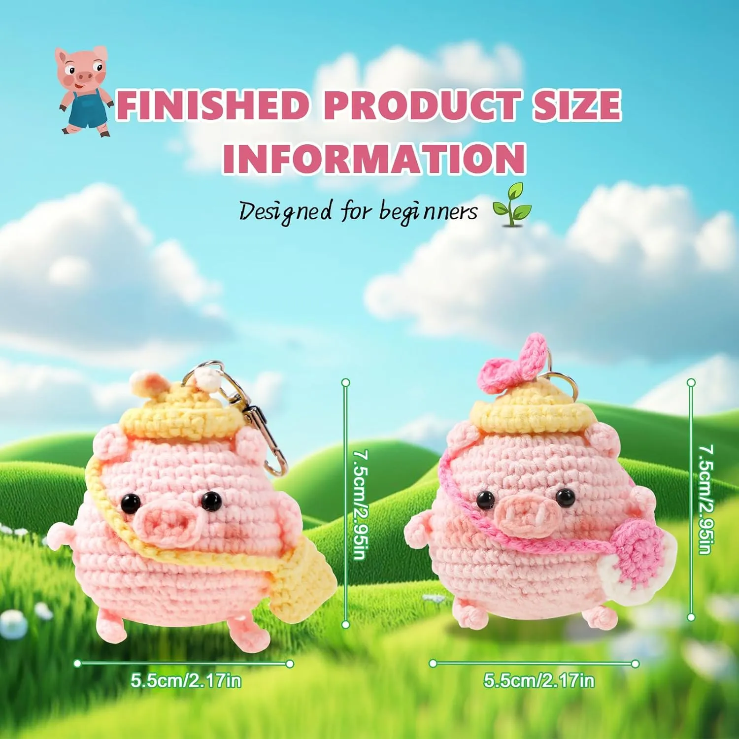 Crochet Kit for Beginners - 2 PCS Pink Spring Outing Pig Knitting Kit,Adult Beginner Crochet Kit, Beginner Crochet kit for Kids with Step-by-Step Video Tutorial