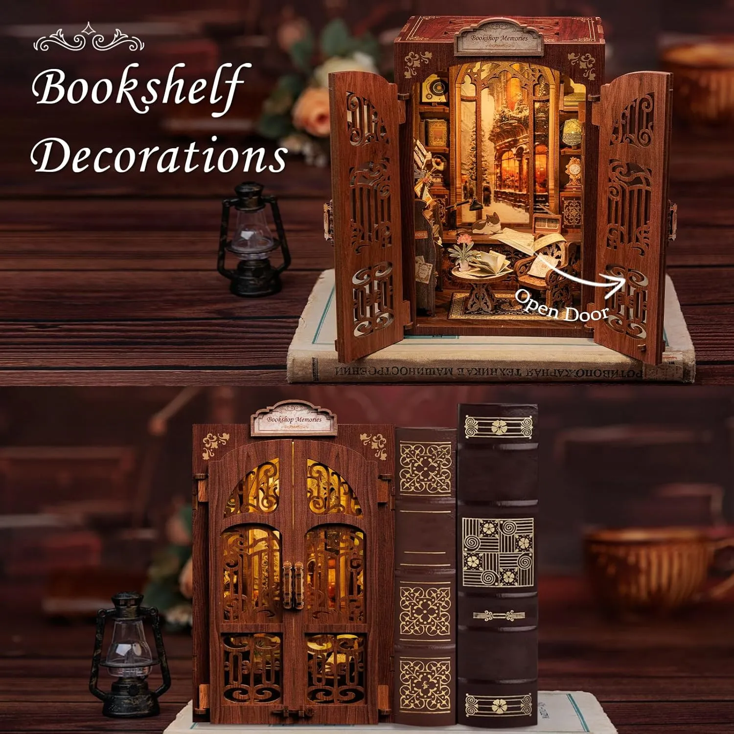 CUTEBEE Book Nook Kit - DIY Miniature House Dollhouse Kit for Adult and Teens, Booknook Bookshelf Decor Alley Model Build with LED Light, Gifts for Family and Friends