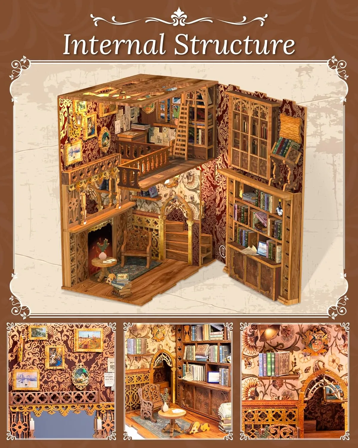 CUTEBEE Book Nook Kit - DIY Miniature House Dollhouse Kit for Adult and Teens, Booknook Bookshelf Decor Alley Model Build with LED Light, Gifts for Family and Friends