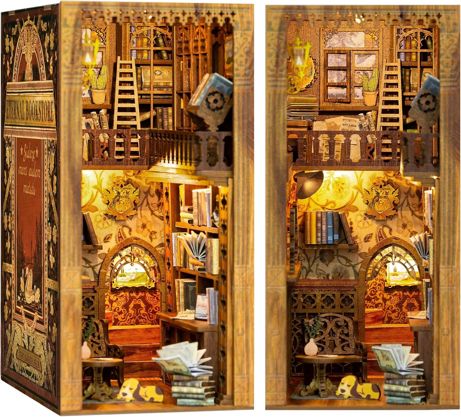 CUTEBEE Book Nook Kit - DIY Miniature House Dollhouse Kit for Adult and Teens, Booknook Bookshelf Decor Alley Model Build with LED Light, Gifts for Family and Friends