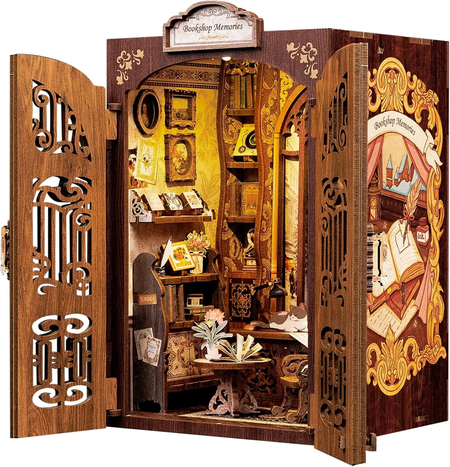 CUTEBEE Book Nook Kit - DIY Miniature House Dollhouse Kit for Adult and Teens, Booknook Bookshelf Decor Alley Model Build with LED Light, Gifts for Family and Friends