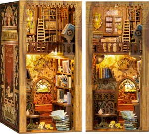 CUTEBEE Book Nook Kit - DIY Miniature House Dollhouse Kit for Adult and Teens, Booknook Bookshelf Decor Alley Model Build with LED Light, Gifts for Family and Friends