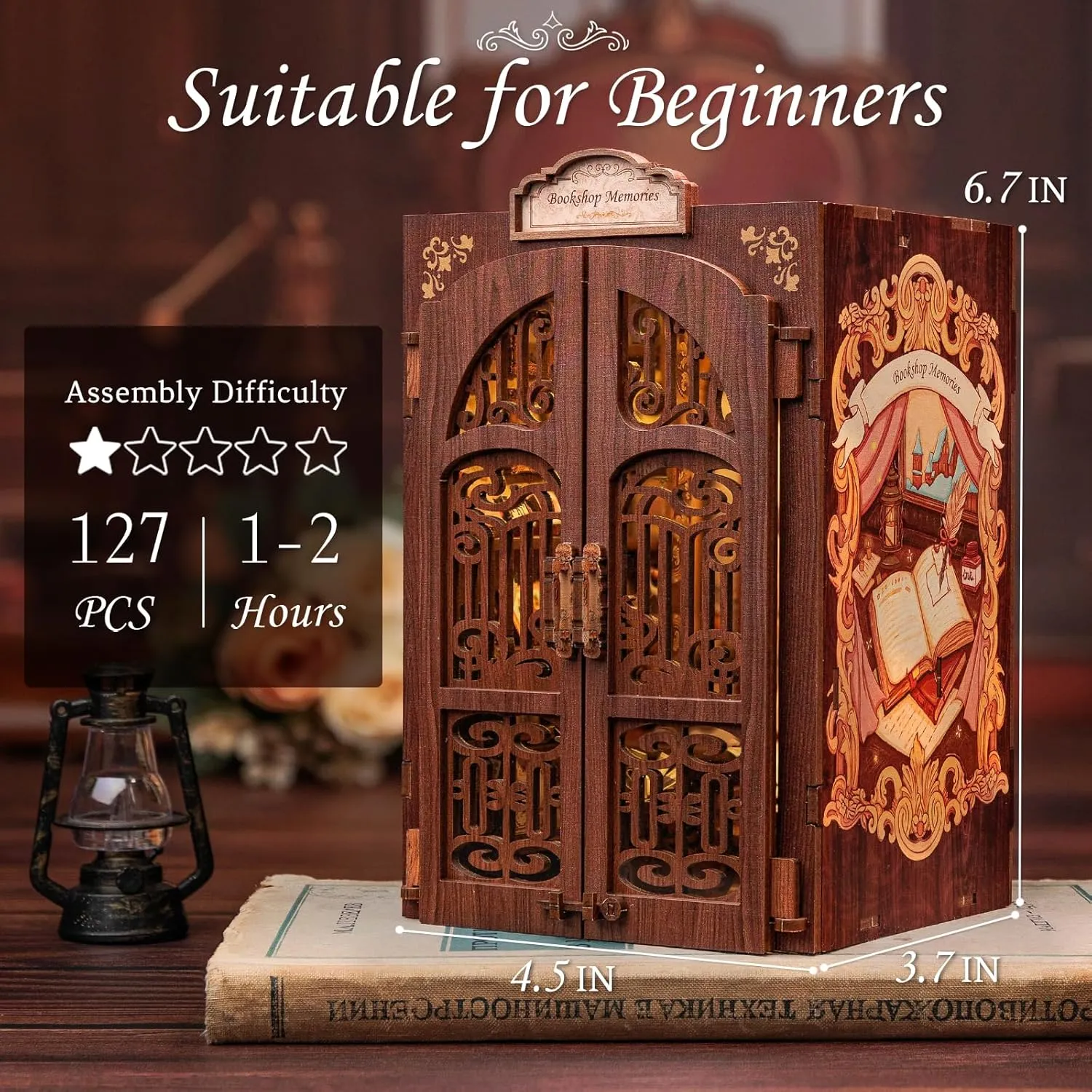 CUTEBEE Book Nook Kit - DIY Miniature House Dollhouse Kit for Adult and Teens, Booknook Bookshelf Decor Alley Model Build with LED Light, Gifts for Family and Friends
