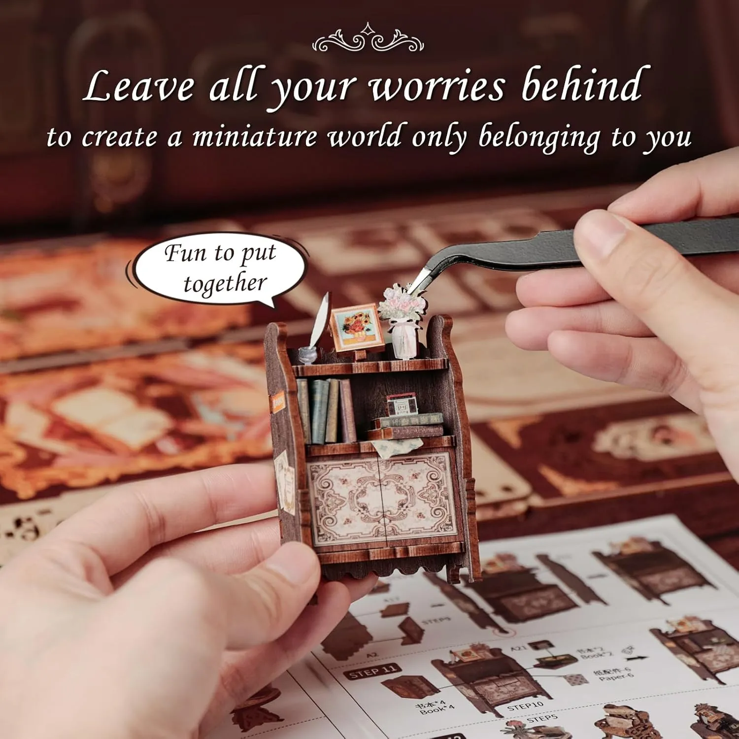 CUTEBEE Book Nook Kit - DIY Miniature House Dollhouse Kit for Adult and Teens, Booknook Bookshelf Decor Alley Model Build with LED Light, Gifts for Family and Friends
