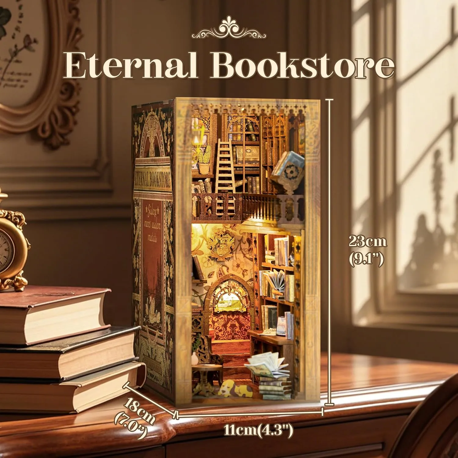CUTEBEE Book Nook Kit - DIY Miniature House Dollhouse Kit for Adult and Teens, Booknook Bookshelf Decor Alley Model Build with LED Light, Gifts for Family and Friends