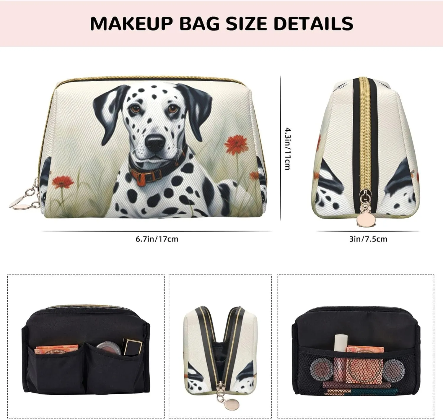 Dalmatian Toiletry Pouch, Travel-Friendly Makeup Organizer For Makeup Brushes, Lipsticks