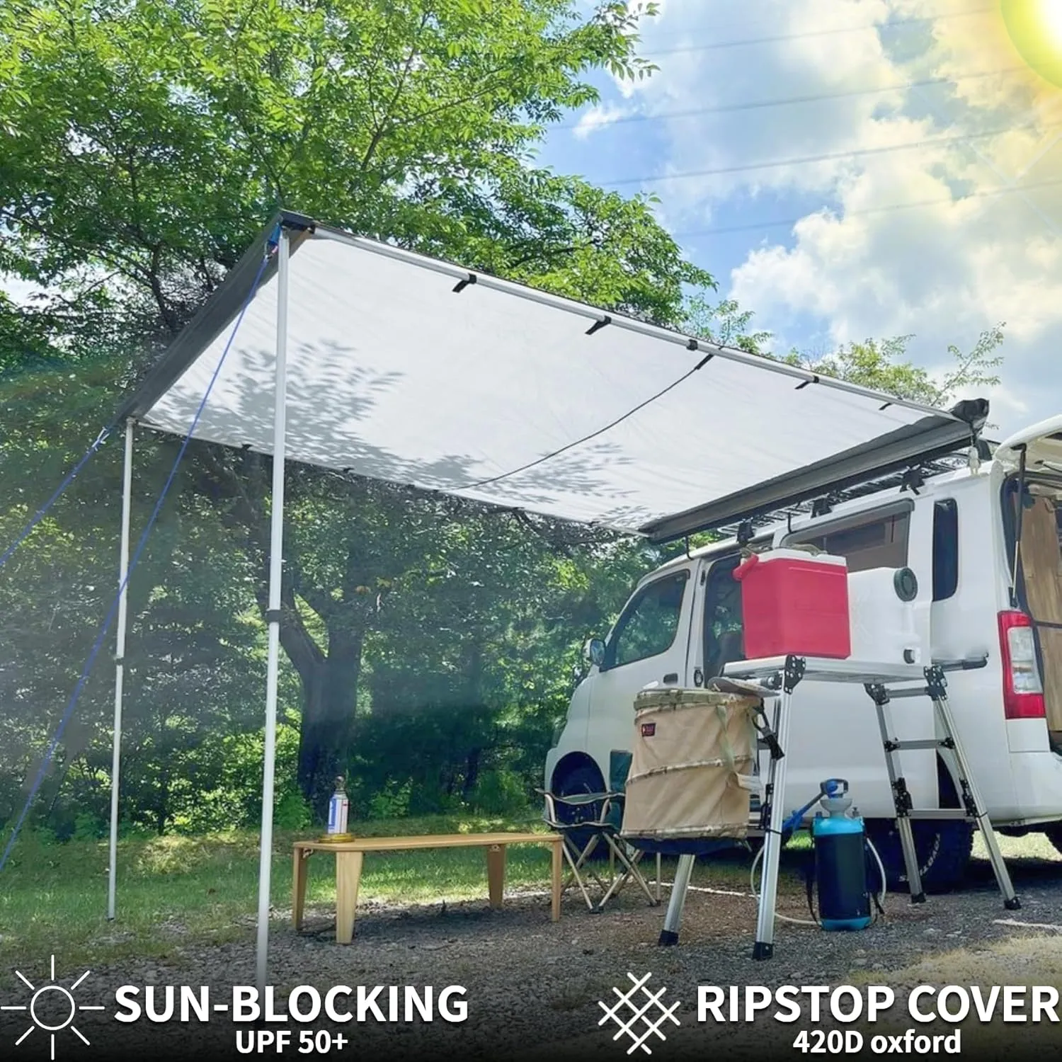 DANCHEL OUTDOOR Roof Rack Pull-Out Car Awning - Waterproof Portable Side Sun Shelter Tarp for SUV/Truck/Van/Camper, 6.5x6.5ft Gray