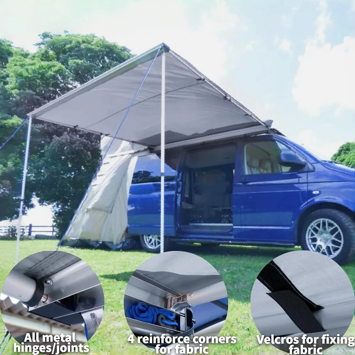 DANCHEL OUTDOOR Roof Rack Pull-Out Car Awning - Waterproof Portable Side Sun Shelter Tarp for SUV/Truck/Van/Camper, 6.5x6.5ft Gray