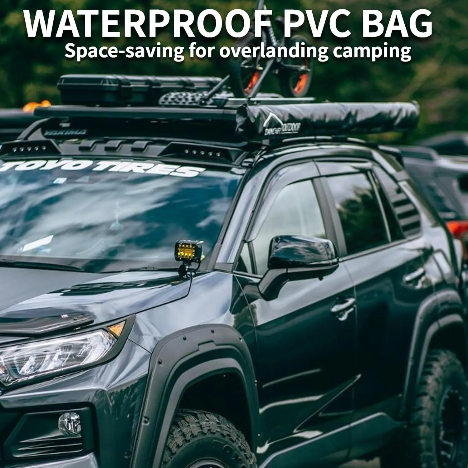 DANCHEL OUTDOOR Roof Rack Pull-Out Car Awning - Waterproof Portable Side Sun Shelter Tarp for SUV/Truck/Van/Camper, 6.5x6.5ft Gray