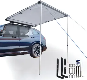 DANCHEL OUTDOOR Roof Rack Pull-Out Car Awning - Waterproof Portable Side Sun Shelter Tarp for SUV/Truck/Van/Camper, 6.5x6.5ft Gray