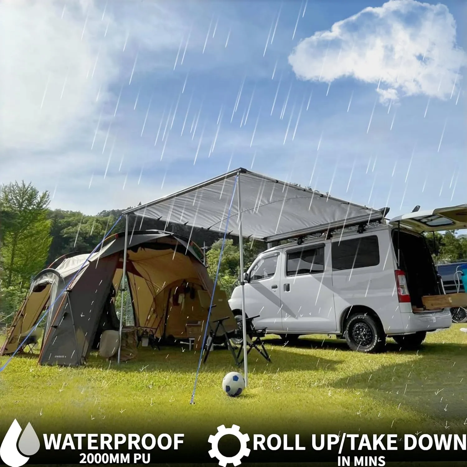 DANCHEL OUTDOOR Roof Rack Pull-Out Car Awning - Waterproof Portable Side Sun Shelter Tarp for SUV/Truck/Van/Camper, 6.5x6.5ft Gray