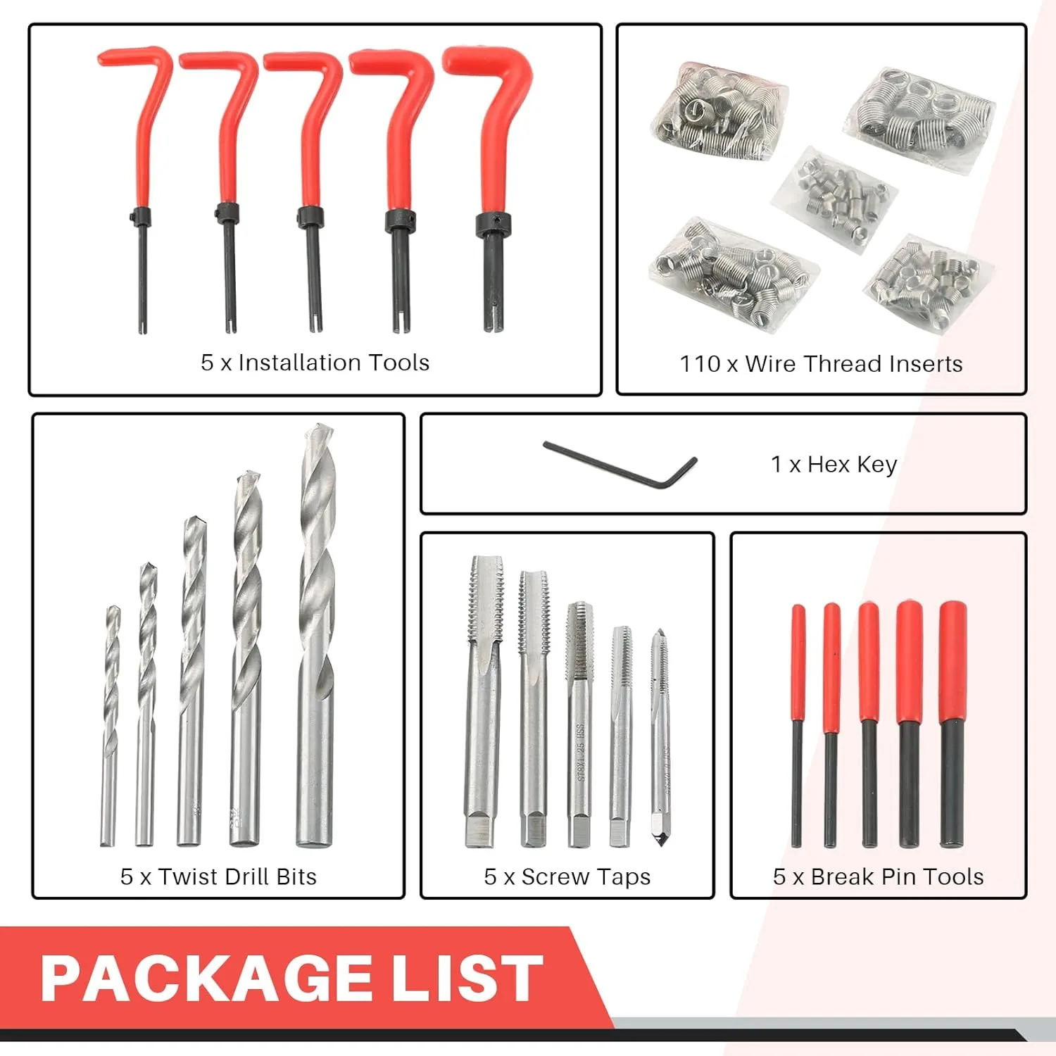 DASBET 131pcs Metric Thread Repair Tool Kit | HSS Drill Helicoil Repair Kit Metric M5 M6 M8 M10 M12