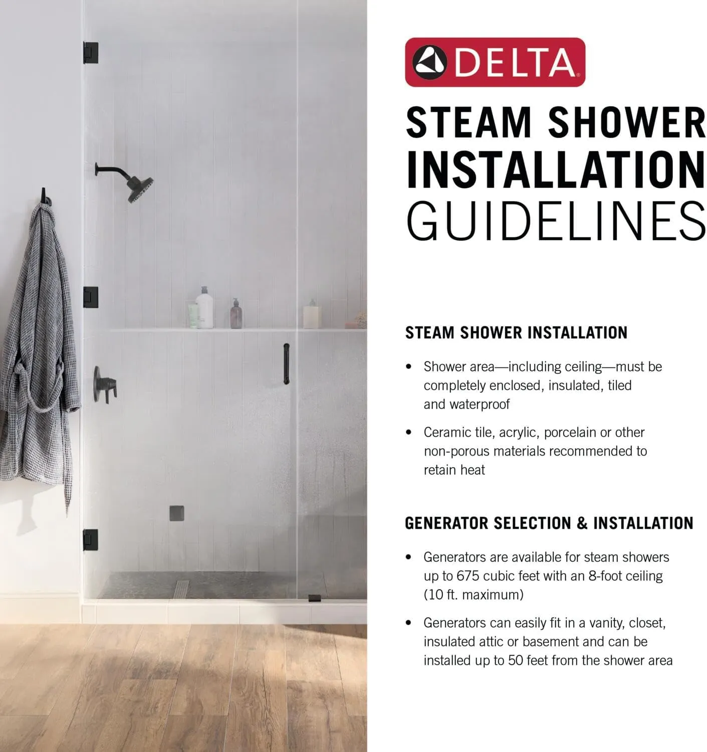 Delta Faucet SimpleSteam 12kW Steam System Kit Chrome, Includes 12kW Steam System Generator, Square Digital System Control, Square Steam Head, Lumicoat Chrome 5P-EST012-PR