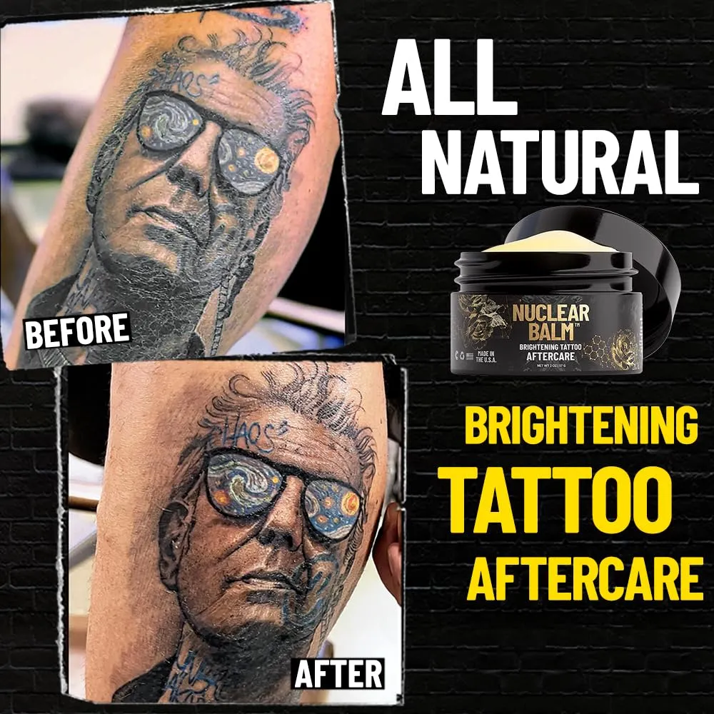 Derm Dude Nuclear Balm Brightening Tattoo Aftercare | Moisturizing Tattoo Balm to Protect & Rejuvenate New & Existing Tattoos | Non-Greasy Formula with Dragon's Blood & Copaiba Oil, Unscented 2oz