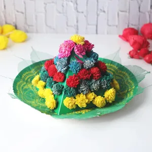 Desifavors Bathukamma Festive Kit - Telangana Bathukamma Pooja Decoration Kit - Indian Festival Set with Sola Wood Flowers - 12 Inch (Pack of 1)