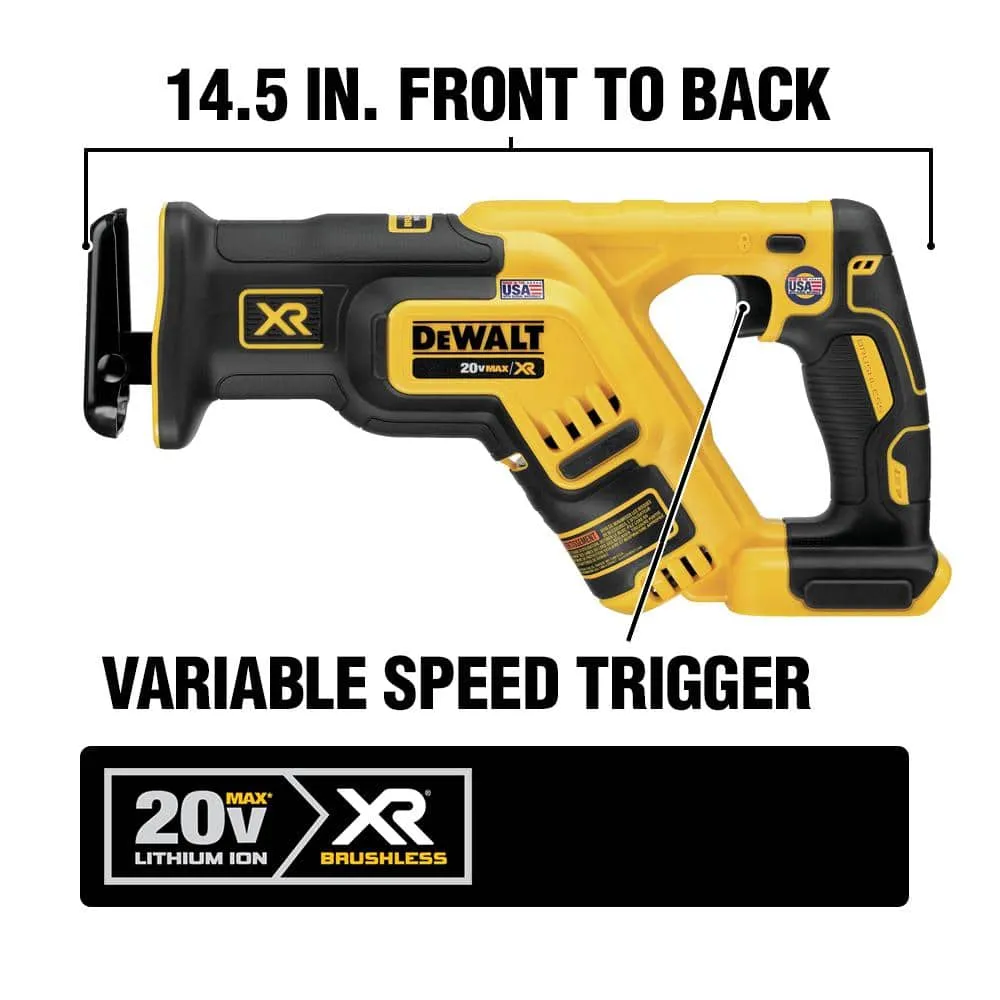 DEWALT 20V MAX XR Cordless Brushless Compact Reciprocating Saw Kit with Battery and Charger