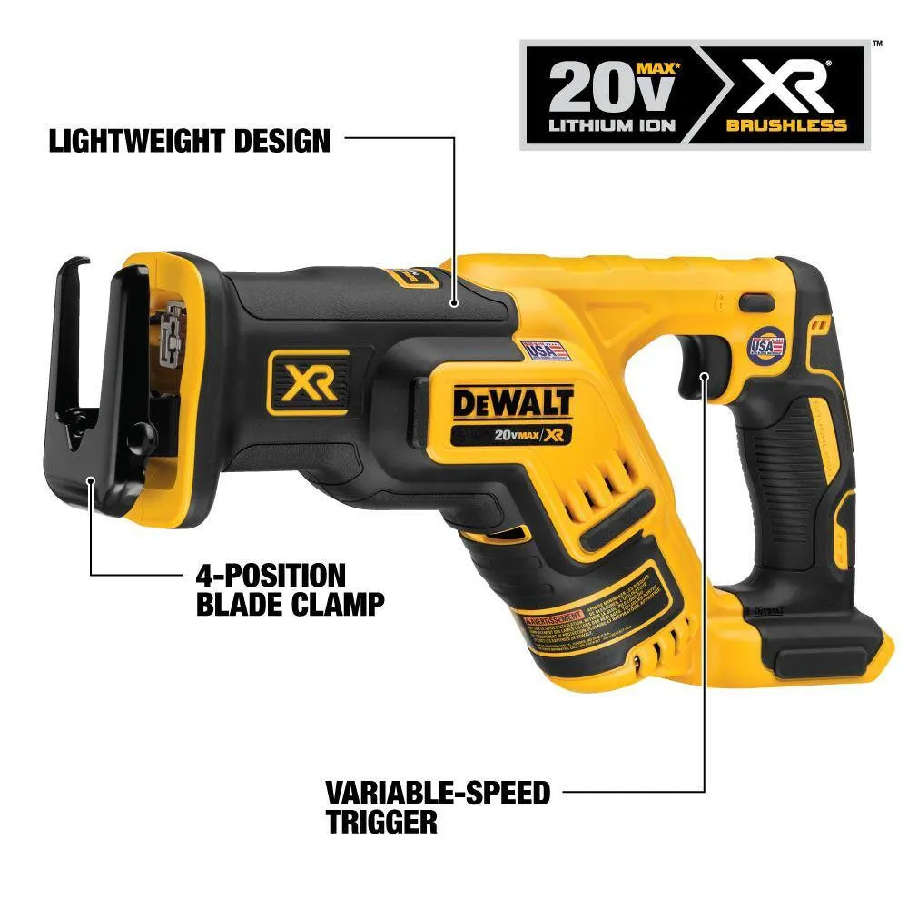DEWALT 20V MAX XR Cordless Brushless Compact Reciprocating Saw Kit with Battery and Charger