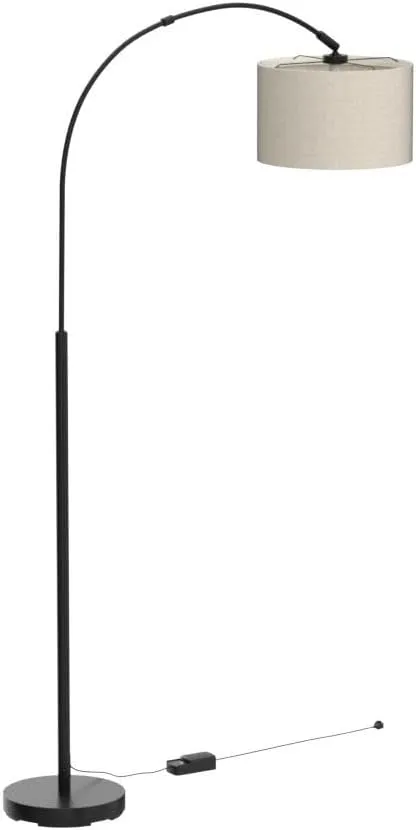 Dimmable Floor Lamp, Arc Floor Lamp with Dimmer, Black Standing Lamp with Adjustable Hanging Shade, Over Couch Tall Reading Light, Modern Pole Lamp for Living Room Bedroom, 9W LED Bulb Included
