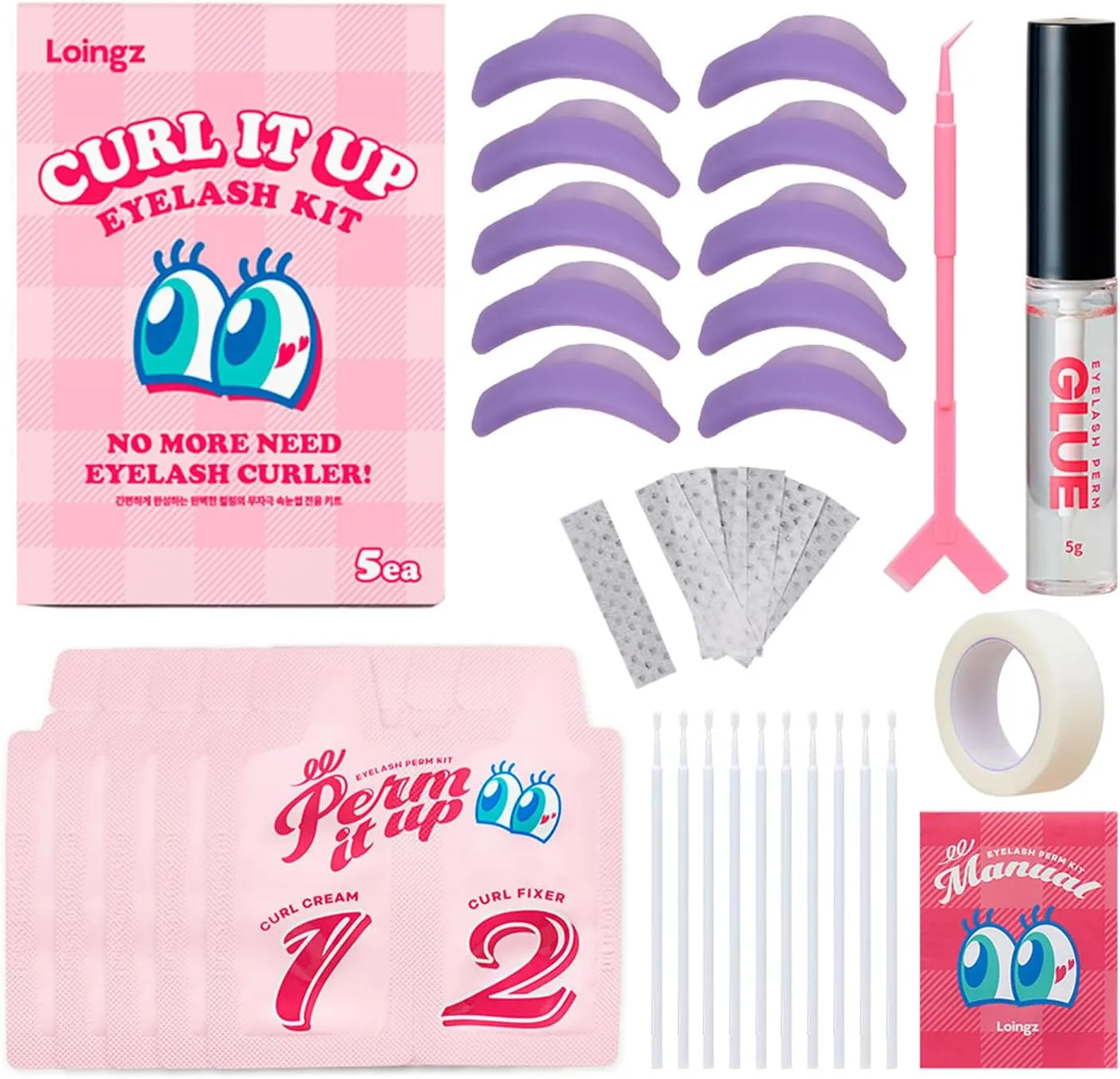 DIY Lash Lift Kit, All-in-one Eyelash Perm Kit, Dermatologically Tested, L-Curl & C-Curl Lash Rod Included