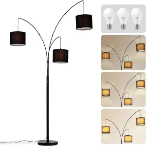 DLLT Modern Floor Lamp for Room: 3-Light Black Tree Dimmable Floor Lamps with Black Shades for Living Room - Arc Standing Lamp for Bedroom - Tall Floor Lamp for Office Corner 3 LED Bulbs Included