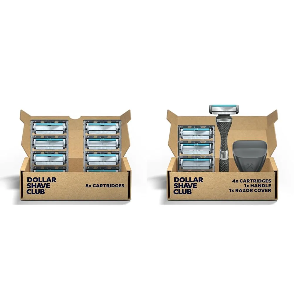 Dollar Shave Club 4 Blade Razor Refill Cartridges 8 Count and Shaving Kit with Diamond Grip Razor Handle 4 Blade Refills