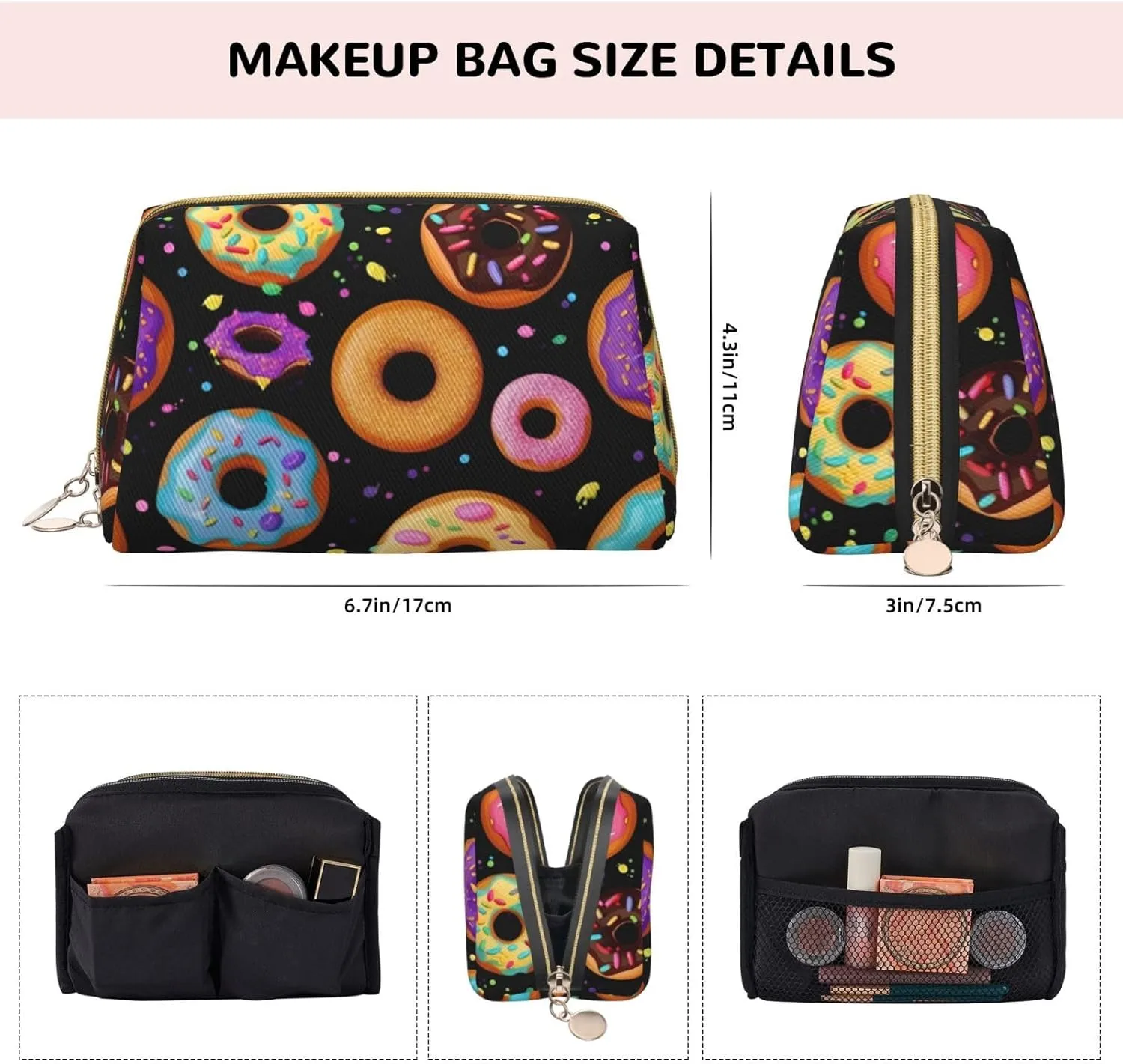 Donut Toiletry Pouch, Travel-Friendly Makeup Organizer For Makeup Brushes, Lipsticks
