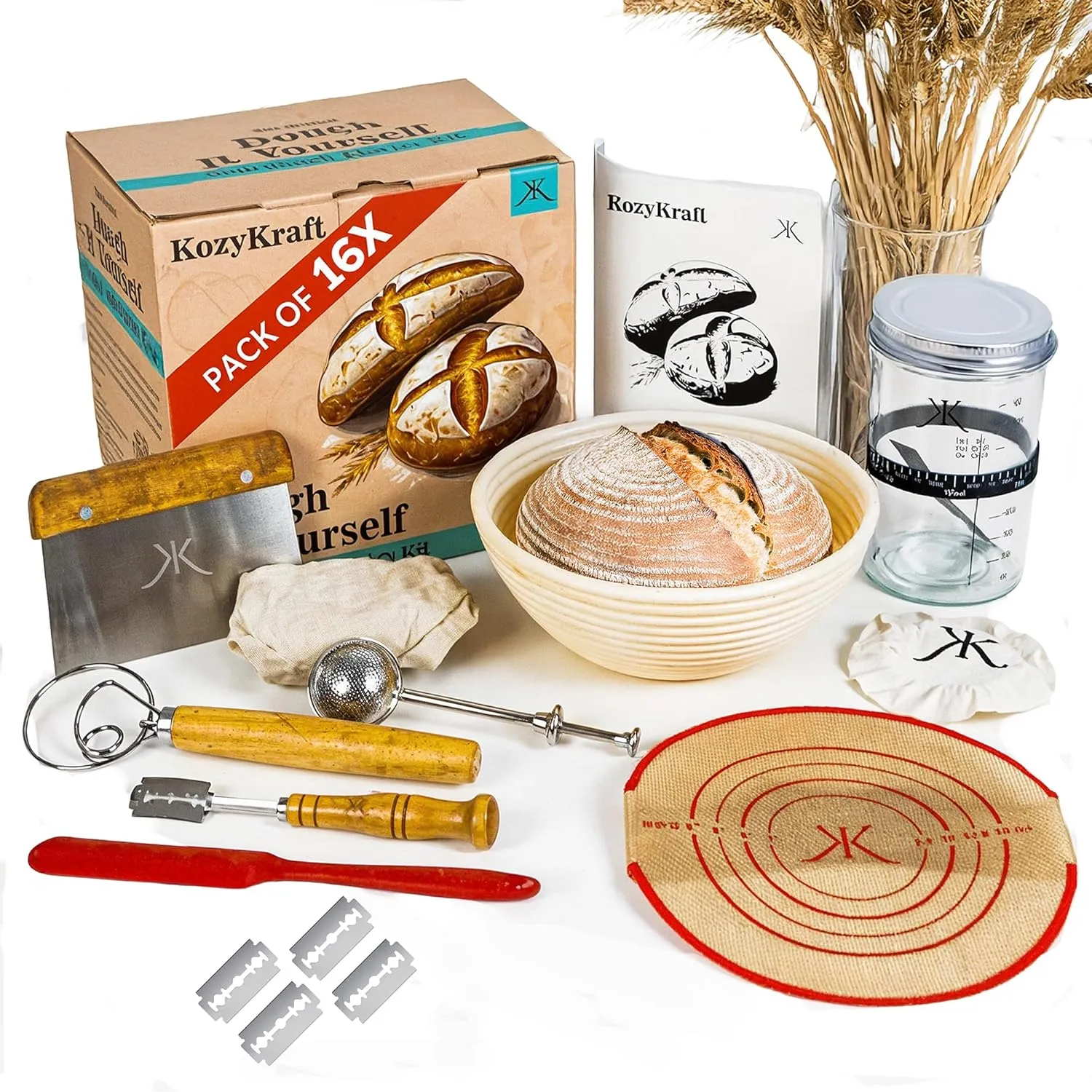 DOUGH IT YOURSELF Sourdough Starter Kit - Glass Jar, Bread Making Supplies, Gluten-Free Option, with Health Tracker & Baking Accessories"