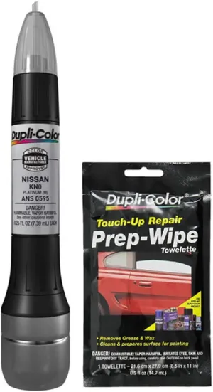 Dupli-Color ANS0595 All-in-One Touch Up Paint, Metallic Platinum, Compatible with Nissan Vehicles, Pack with Prep Wipe (2 Pack)