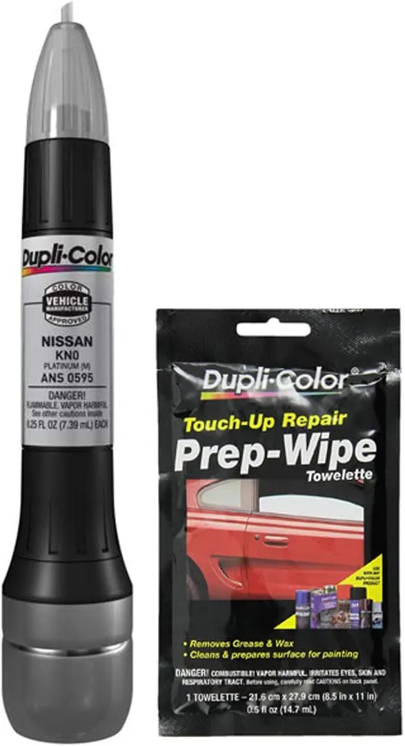 Dupli-Color ANS0595 All-in-One Touch Up Paint, Metallic Platinum, Compatible with Nissan Vehicles, Pack with Prep Wipe (2 Pack)