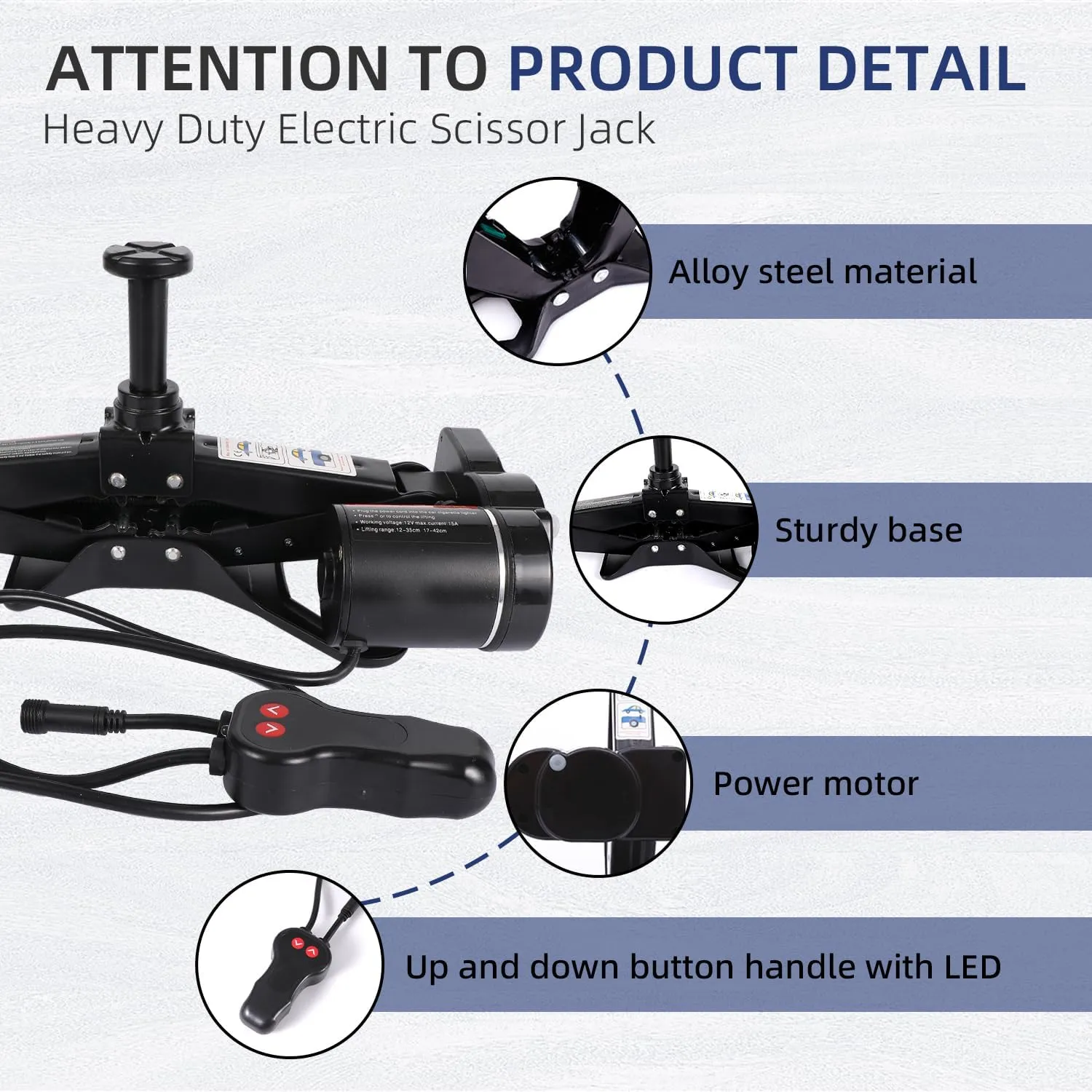 EFFIROSO Electric Car Jack 3 Ton All-in-One Automatic 12v Scissor Lift Jack Tire Repair Kit for Sedans SUV Tire Replacement Black