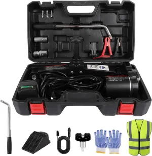 EFFIROSO Electric Car Jack 3 Ton All-in-One Automatic 12v Scissor Lift Jack Tire Repair Kit for Sedans SUV Tire Replacement Black