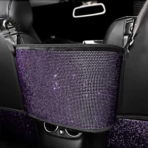 eing Crystal Car Organizers and Storage Purse Holder, Car Seat Back Net Handbag Accessories with Bling Diamonds for Women, Car Pet Barrier for Dogs and Kids, Purple