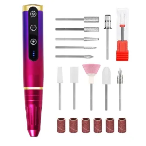 Electric Nail Drill, Rechargeable Cordless Nail Drill Machine, Professional Nail File for Manicure Pedicure Polishing Acrylic Gel Nails, Nail Drill Kit with Bits for Salon Home Use (Fuchsia)