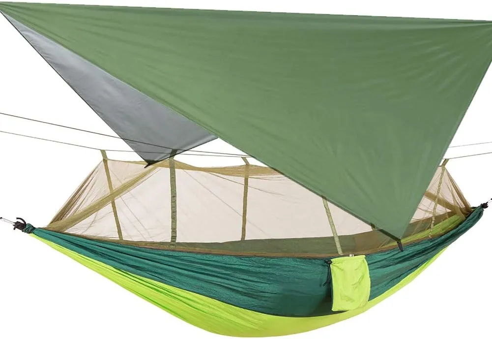 ELEOPTION Portable Camping Hammock Set All-Inclusive, Double Outdoor Hammock with Mosquito Bug Net, Tarp Cover, Tree Straps, Storage Bag, Perfect for Hammock Camping Hiking