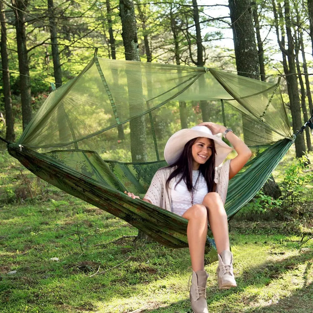 ELEOPTION Portable Camping Hammock Set All-Inclusive, Double Outdoor Hammock with Mosquito Bug Net, Tarp Cover, Tree Straps, Storage Bag, Perfect for Hammock Camping Hiking