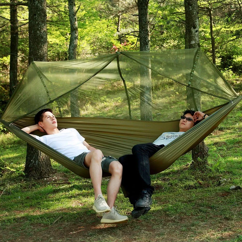 ELEOPTION Portable Camping Hammock Set All-Inclusive, Double Outdoor Hammock with Mosquito Bug Net, Tarp Cover, Tree Straps, Storage Bag, Perfect for Hammock Camping Hiking