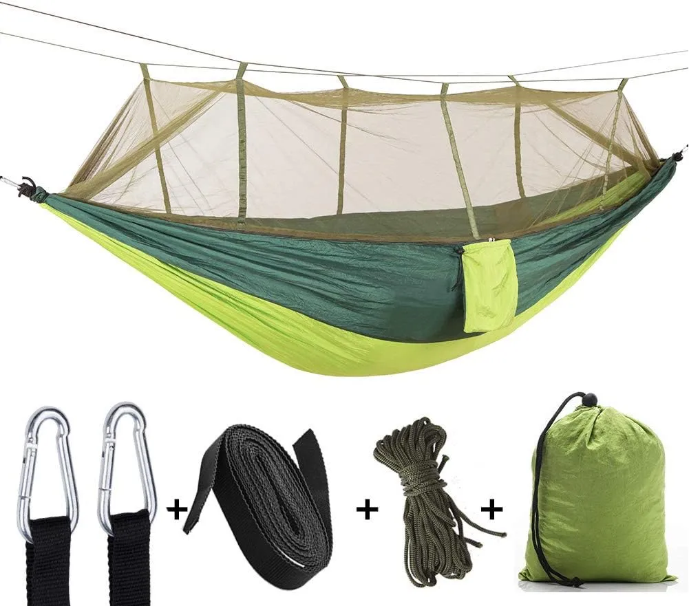 ELEOPTION Portable Camping Hammock Set All-Inclusive, Double Outdoor Hammock with Mosquito Bug Net, Tarp Cover, Tree Straps, Storage Bag, Perfect for Hammock Camping Hiking